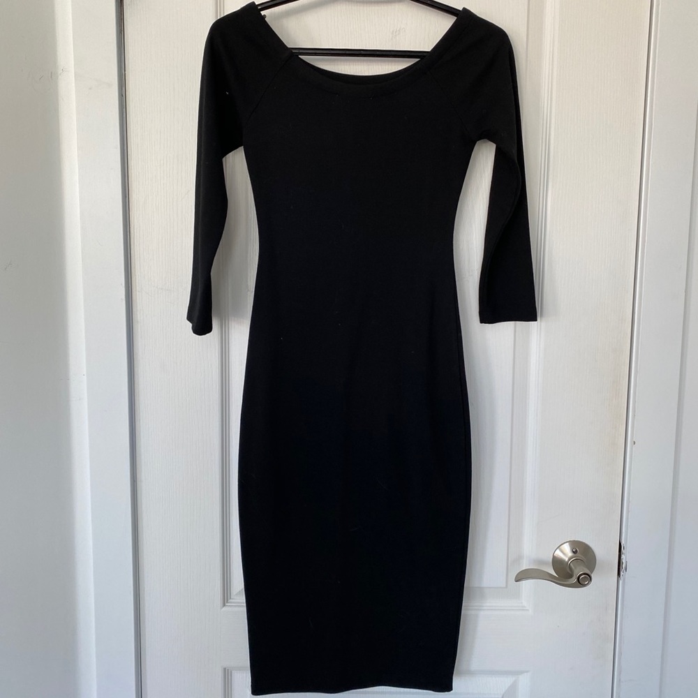 Zara half-sleeve black midi dress